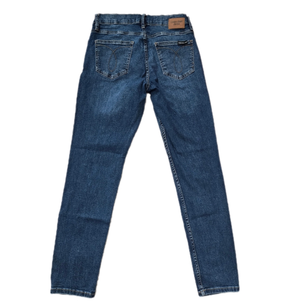 Calvin Klein Blue Mid Rise Skinny Jeans with Subtle Fading - Picture 3 of 7
